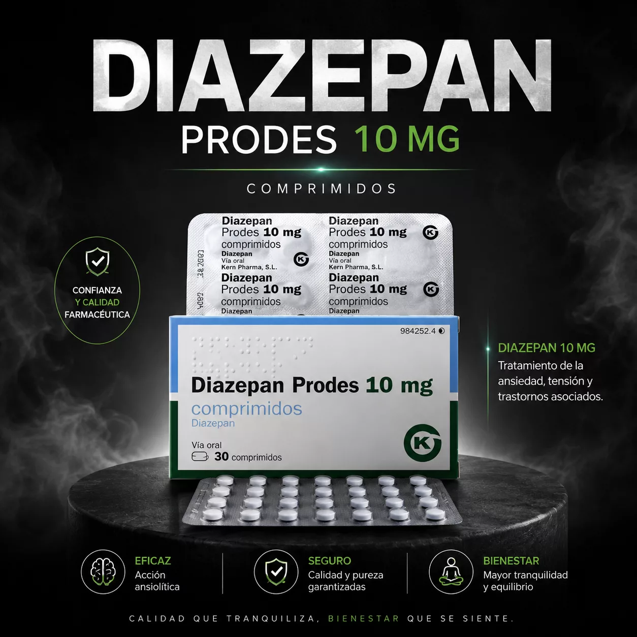 BUY DIAZEPAM 10MG X 30 TABS (valium) by Prodes/Kern Pharma