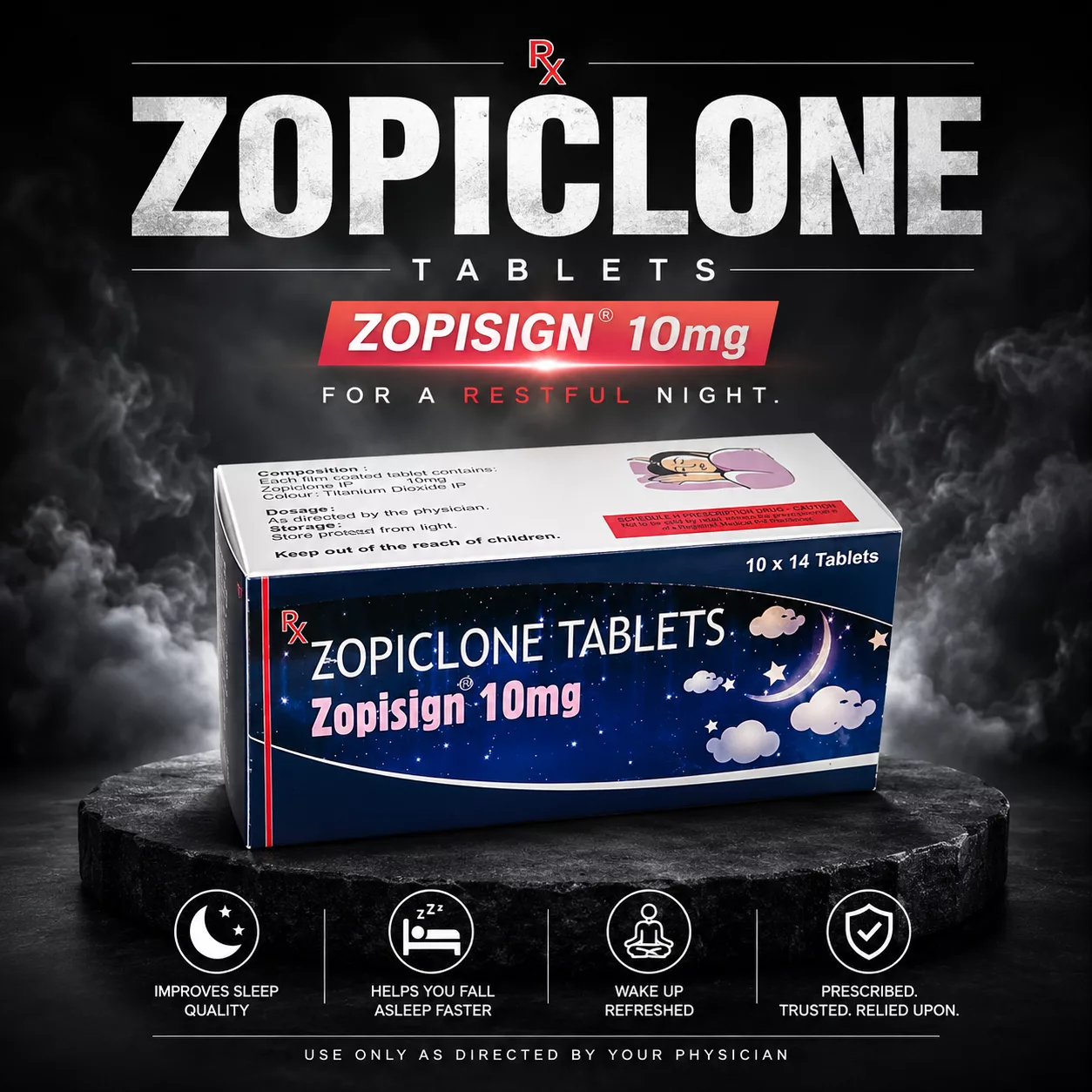 BUY ZOPICLONE 10MG X 140 TABS BY HAB PHARMA ZOPISIGN 10MG
