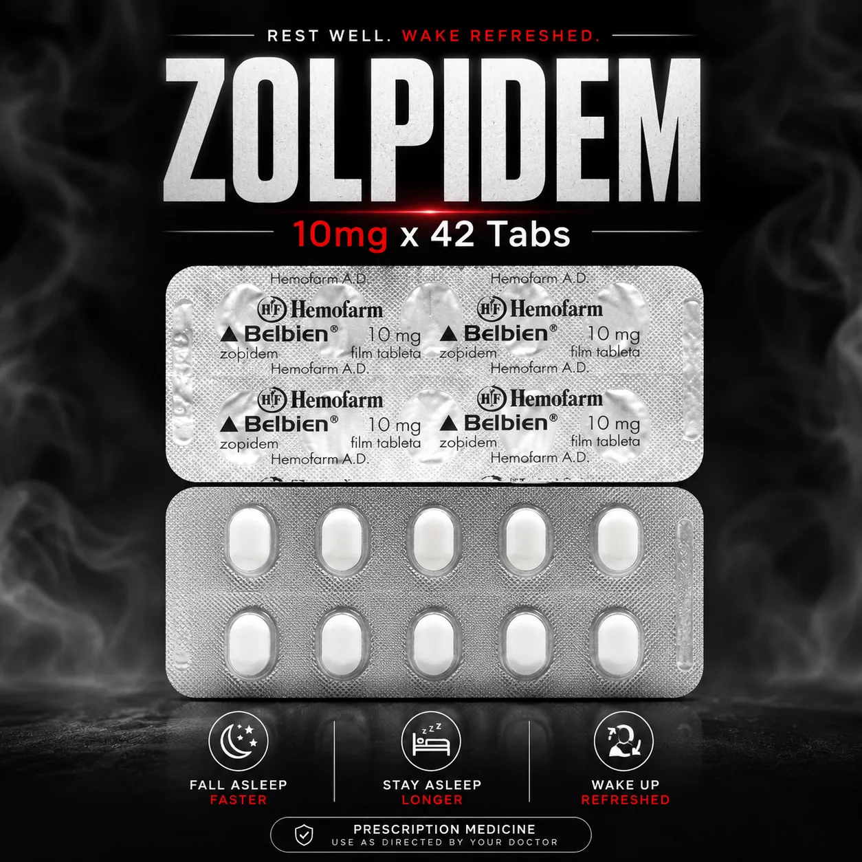 Zolpidem 10mg x 42 Tabs / Hemofarm Belbien Zolpidem 10mg