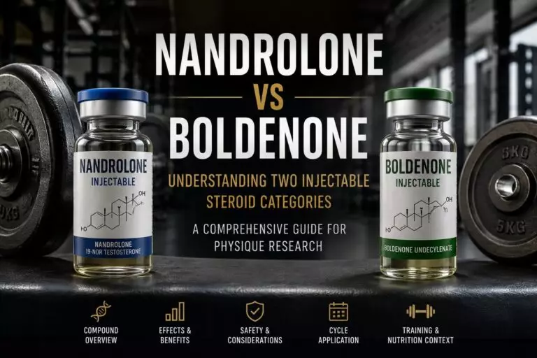 Athletic gym scene representing a comparison between nandrolone and boldenone injectable steroid categories